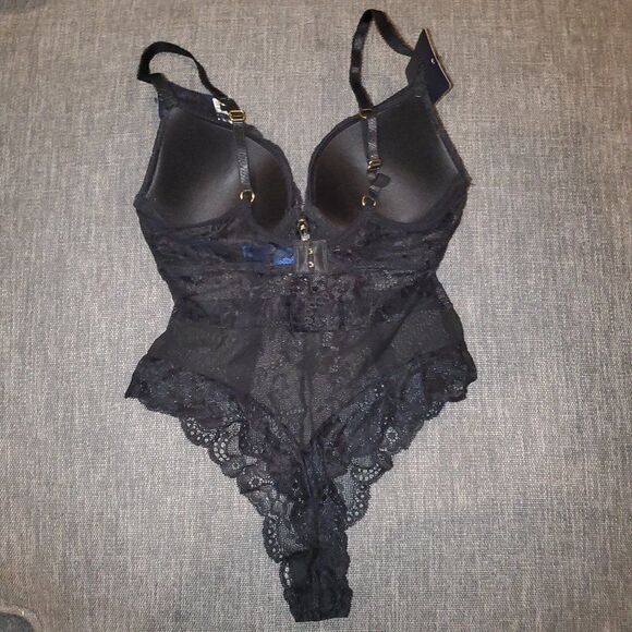 RACHEL Rachel Roy Black Lace Woman's Molded cup teddy Bodysuit Size S - Picture 2 of 11